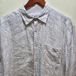 Hiho Shirt Mens Large White Paisley Long Sleeve Linen Button Up Casual